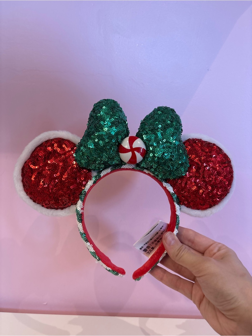 Disney Parks Christmas Candy Cane Minnie Mouse Sequin Ears Headband 🎄🍬 - BNWOT